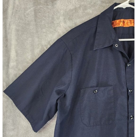 Red Kap Shirt Mens XLarge Blue Work Wear Nerd Power Patch Button up Short Sleeve - Picture 9 of 9